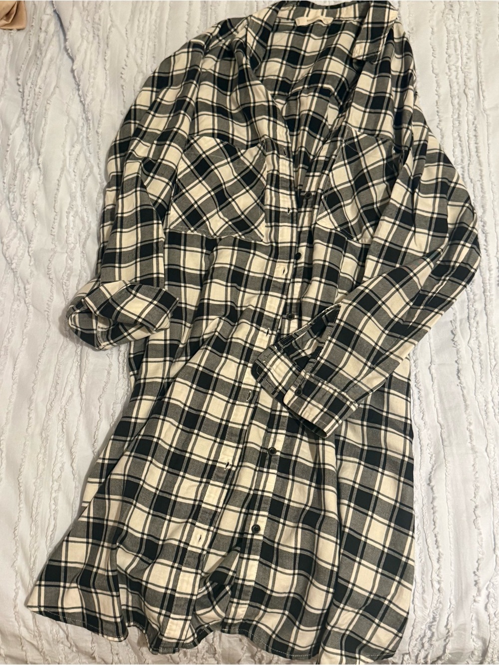 Mango Black and White Plaid Button-Up Dress M